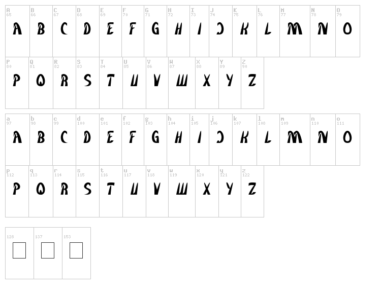 Frozen Ice font map